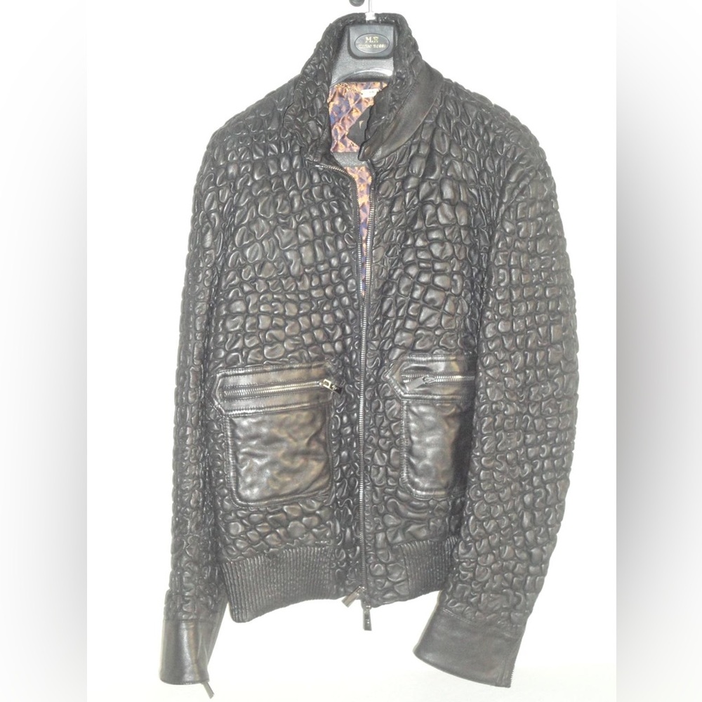Men's Black Textured Leather Jacket